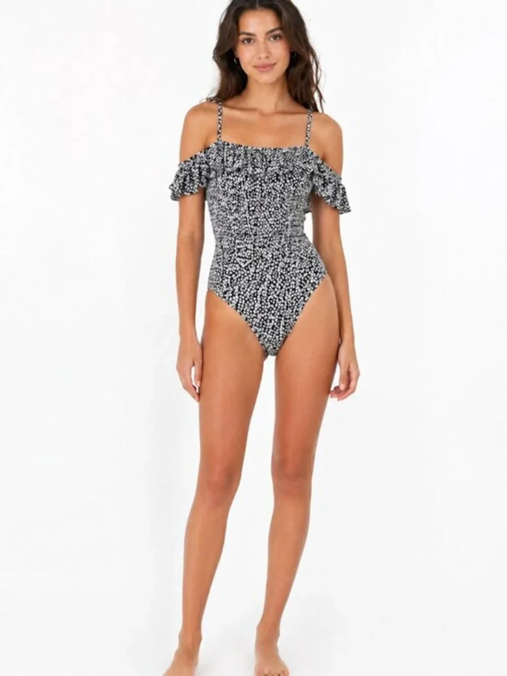 Jonathan Simkhai Women's Floral Off Shoulder Ruffle One‎ Piece Swimsuit Sz Small